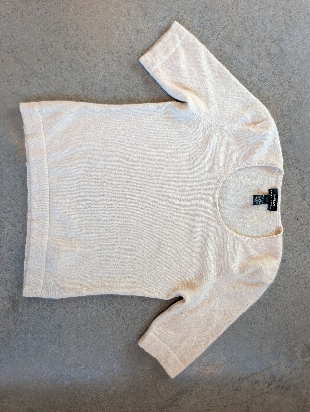 CASHMERE Lauren Ralph Lauren Y2K Vintage Ivory Cream Short Sleeve Sweater